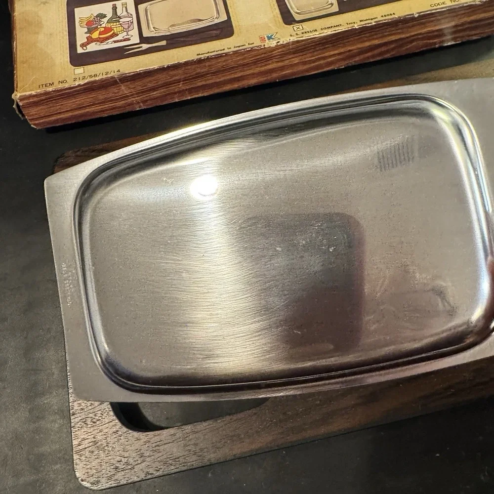 Vintage 1970s Wooden Cheese‎ Board Set with Knife, Tray, and Porcelain Tile